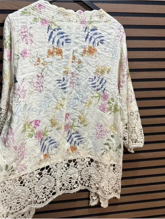 Floral Crochet Embroidered Kimono Cover-Up Cardigan - Picture 6 of 10